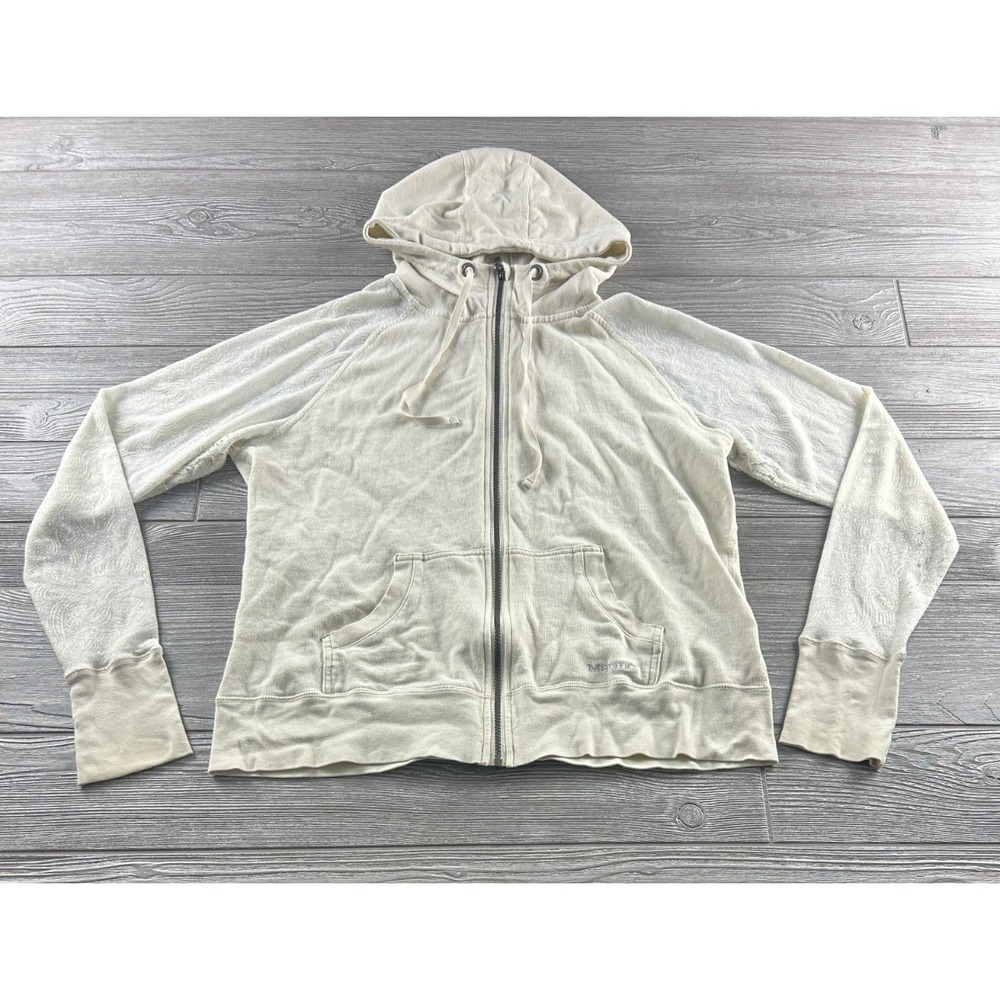 Marmot Jacket Womens XL Ivory Long Sleeve Full Zip Hooded Outdoor Cotton Knit